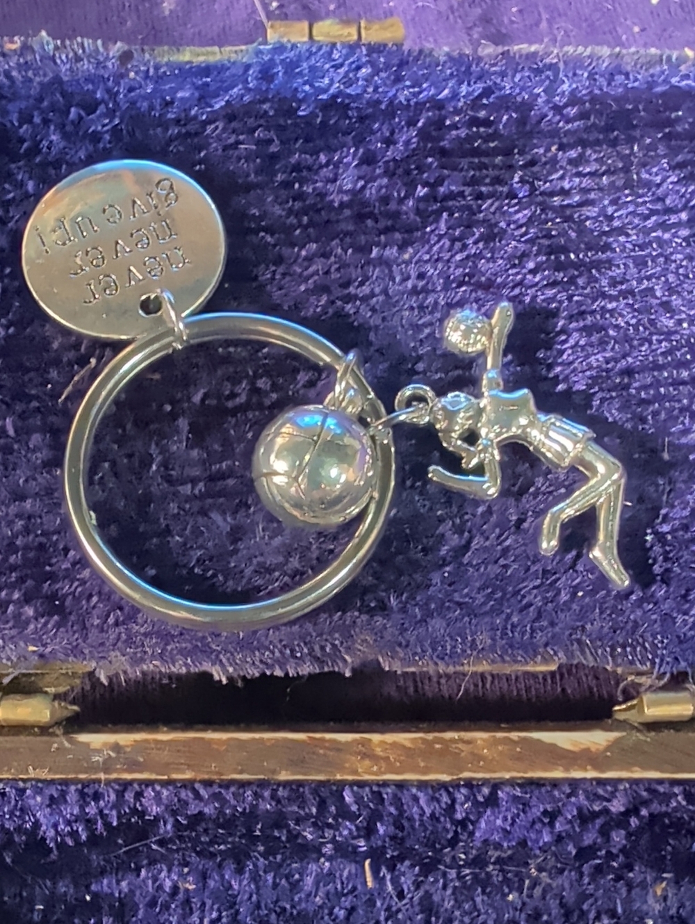 Unique Vintage Silver Basketball Player Hoop Necklace Pendant
